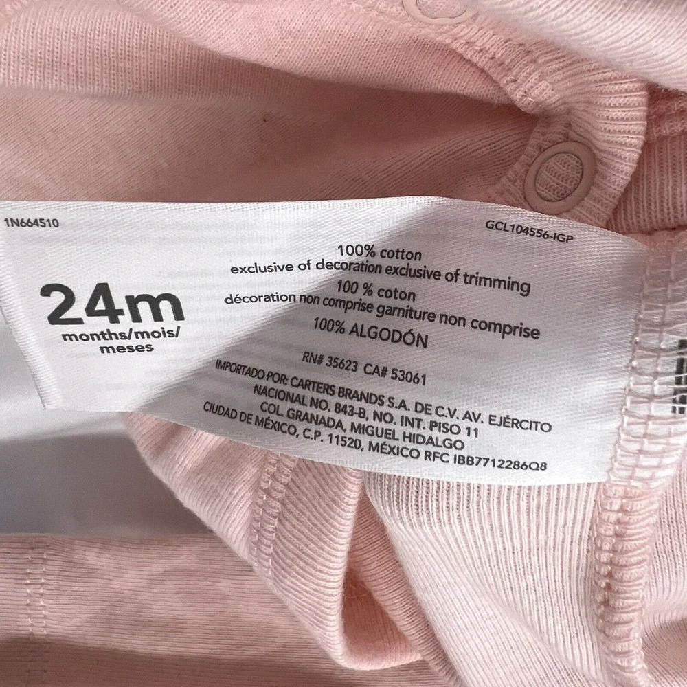 Carters Two Pack Long‎ Sleeve Pink Bodysuit 24 Month New